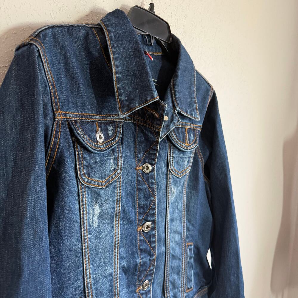 Stetson Dark Wash Denim Trucker Jacket Slight Distressing Womens XL Cowgirl - Picture 2 of 7